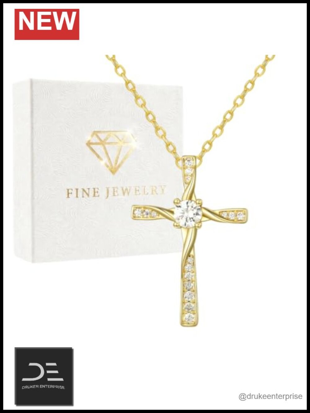 14K Gold Plated Cross Pendant Necklace with Cubic Zirconia for Women